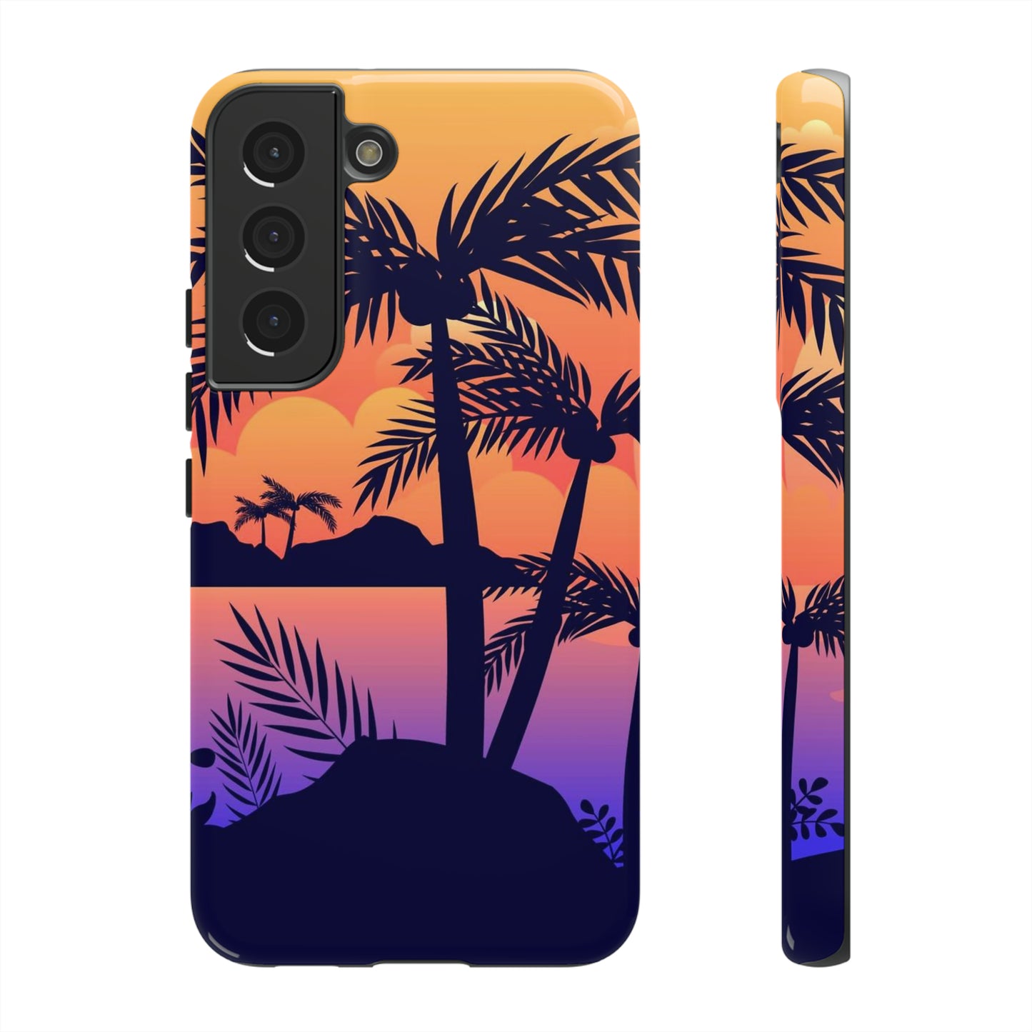 Black sunset palm Samsung phone case